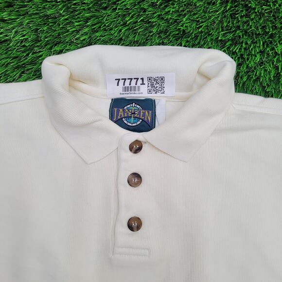 Vintage 90s Jantzen Sweater XL 26x25 Ivory Crest Ribbed - Picture 10 of 12